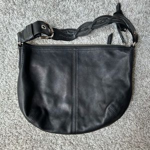 Coach Black leather over shoulder bag. Medium size. Braided strap.